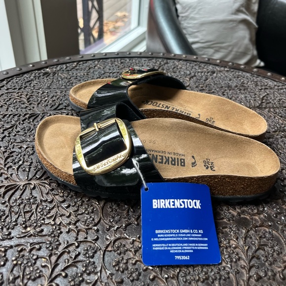 BIRKENSTOCK MADRID BIG BUCKLE PATENT SANDALS IN BLACK 36 5 - Picture 7 of 12